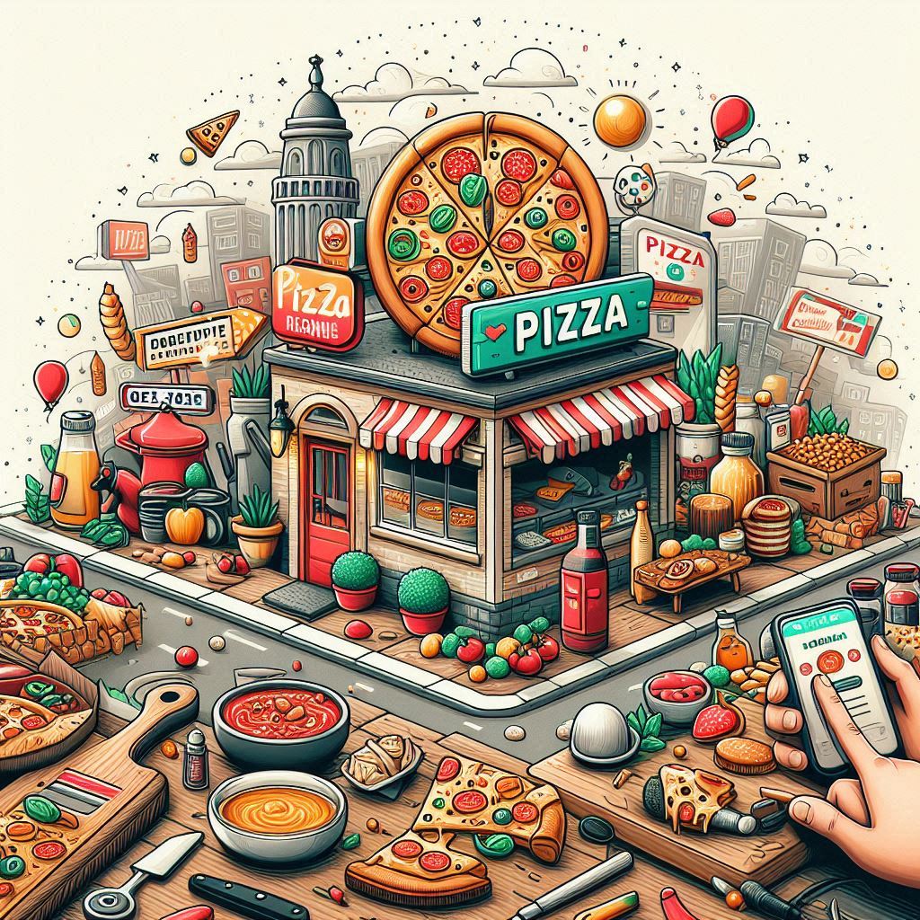 Uma pizzaria em uma esquina